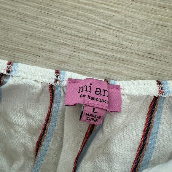 Francesca's Alanna Striped Pom Trim Tank Top Tie Front Cropped Peplum Size Large - Picture 4 of 5